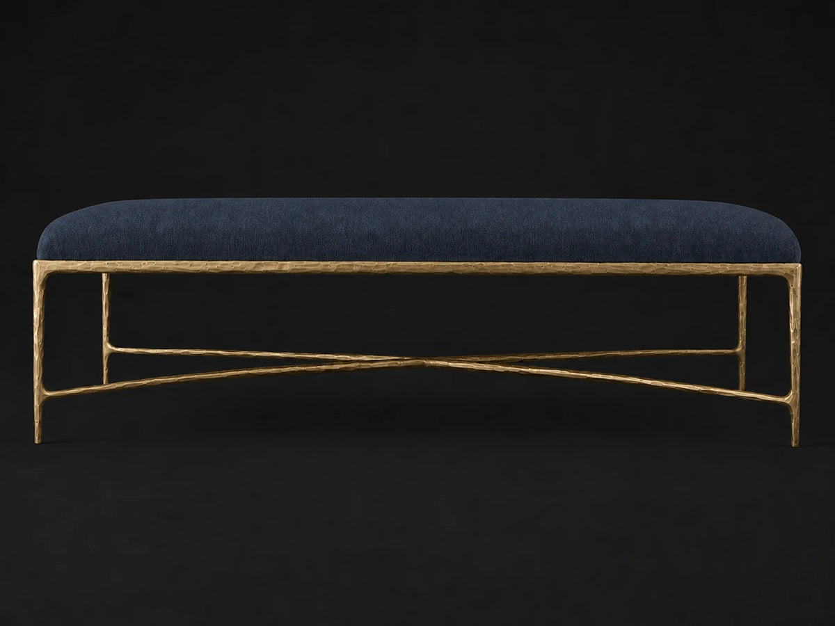 Rectangular Coffee Ottoman — Italian Brushed Wool Harbor — Forged Brass #Fabric & Color_Italian Brushed Wool Harbor