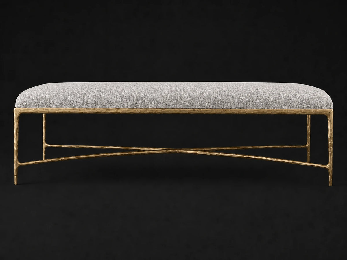 Rectangular Coffee Ottoman — Italian Brushed Wool Moon — Forged Brass #Fabric & Color_Italian Brushed Wool Moon