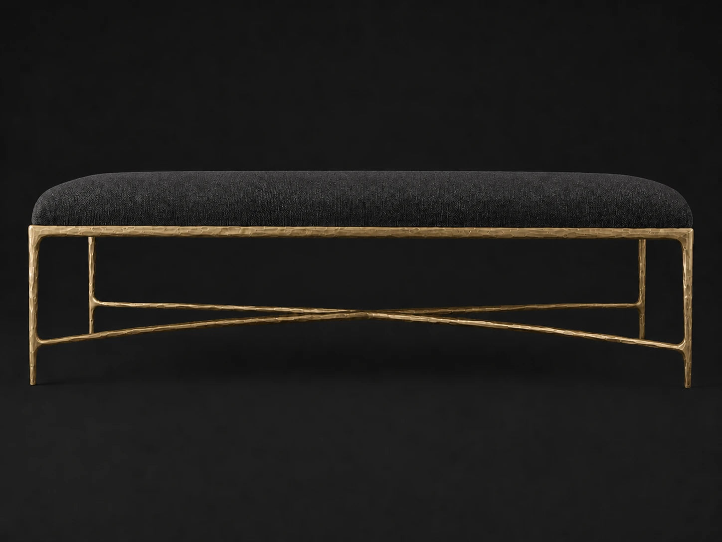 Rectangular Coffee Ottoman — Italian Brushed Wool Pepper — Forged Brass #Fabric & Color_Italian Brushed Wool Pepper