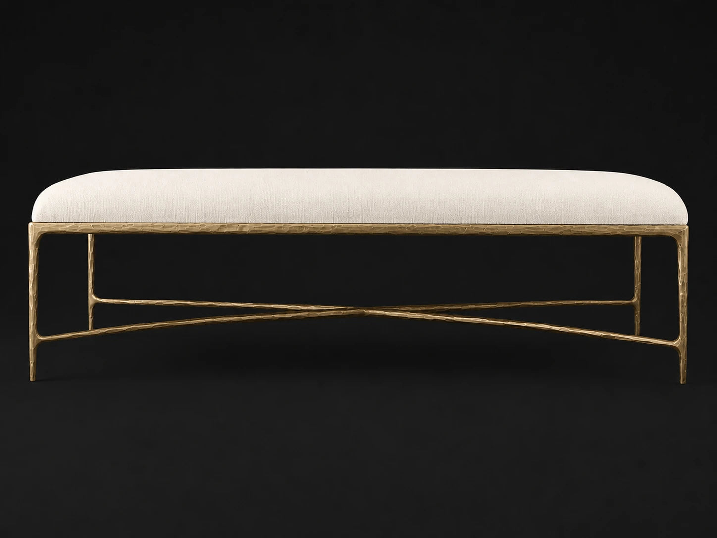 Rectangular Coffee Ottoman — Italian Brushed Wool Vanilla — Forged Brass #Fabric & Color_Italian Brushed Wool Vanilla