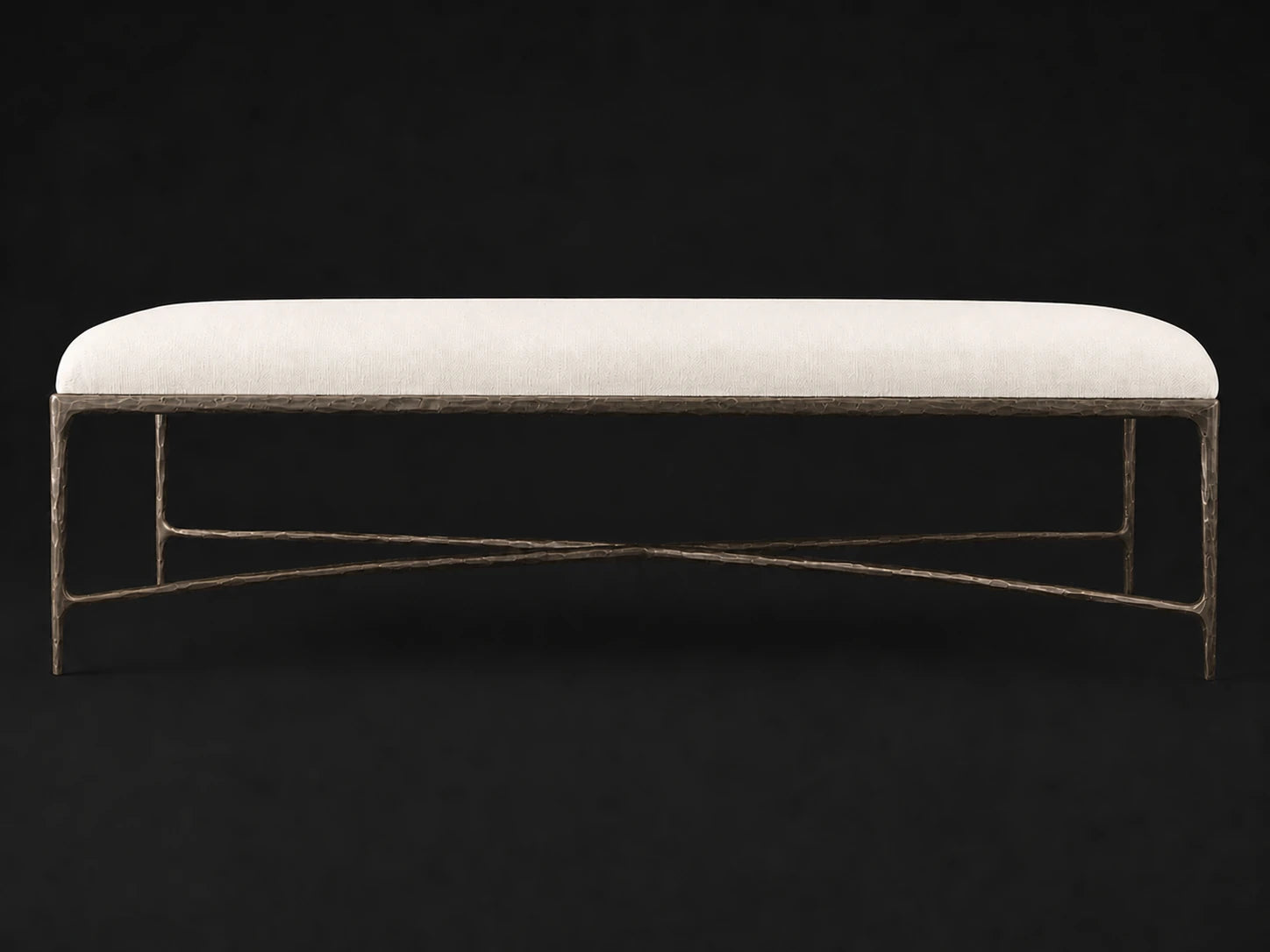 Rectangular Coffee Ottoman — Italian Brushed Wool Vanilla — Forged Bronze #Fabric & Color_Italian Brushed Wool Vanilla
