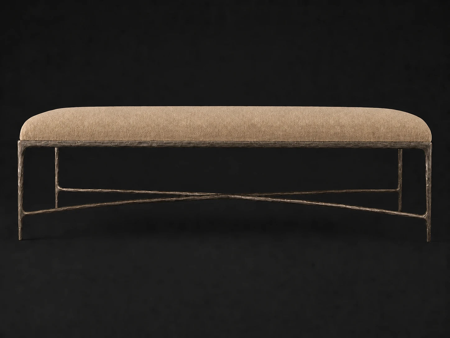 Rectangular Coffee Ottoman — Mohair Almond — Forged Bronze #Fabric & Color_Mohair Almond