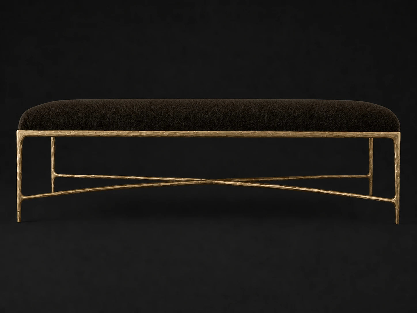 Rectangular Coffee Ottoman — Mohair Chocolate — Forged Brass #Fabric & Color_Mohair Chocolate