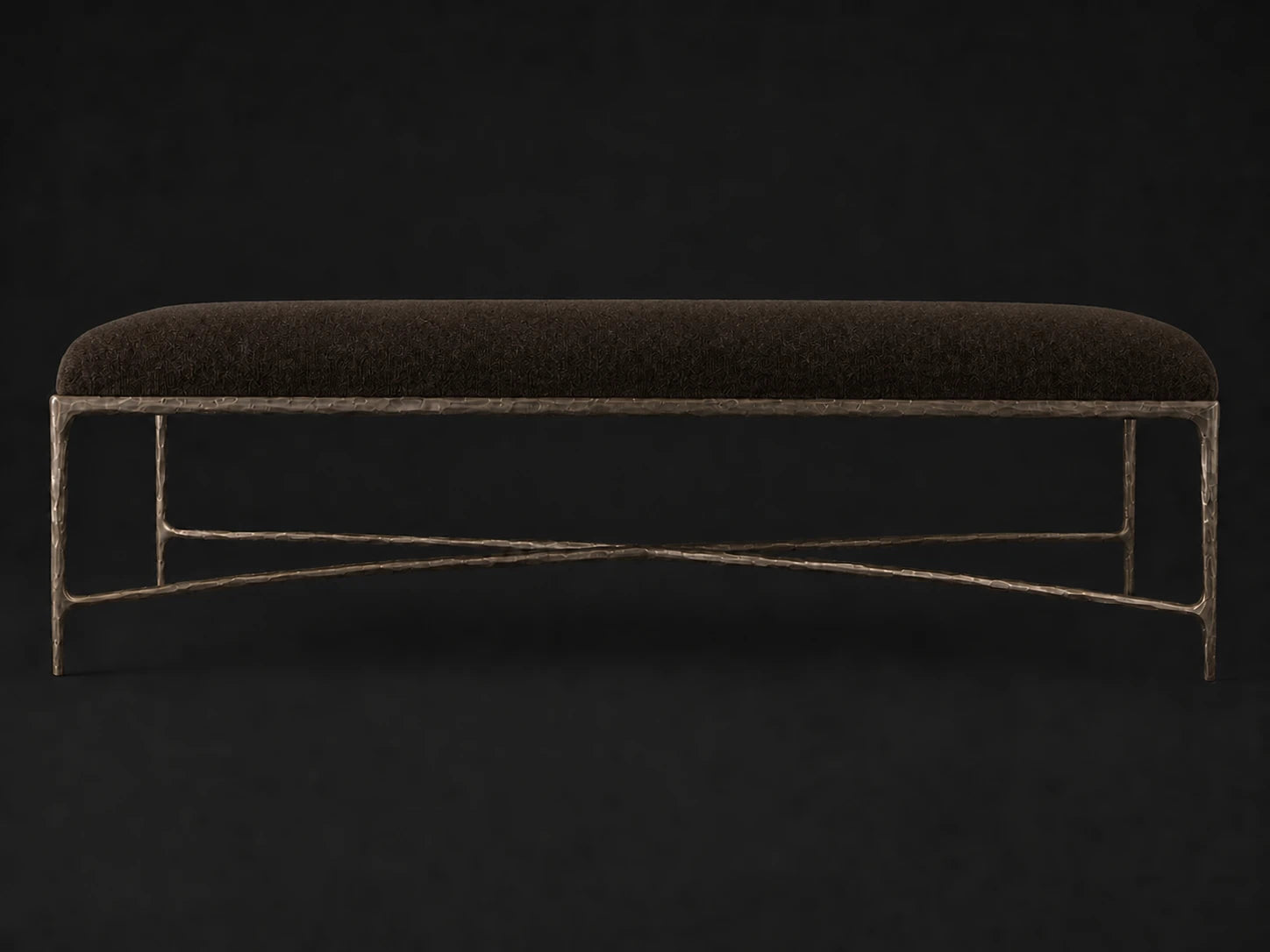 Rectangular Coffee Ottoman — Mohair Chocolate — Forged Bronze #Fabric & Color_Mohair Chocolate