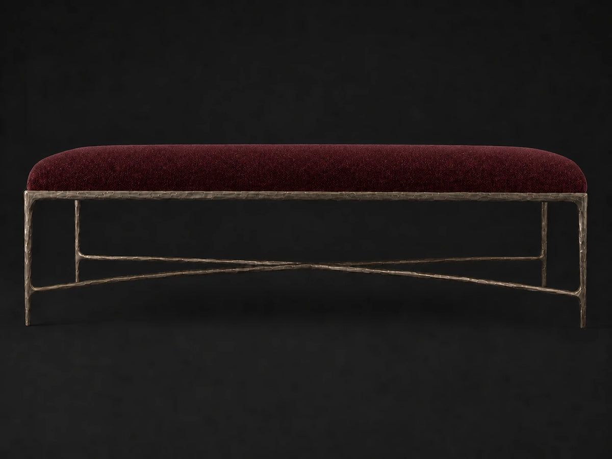 Rectangular Coffee Ottoman — Mohair Crimson — Forged Bronze #Fabric & Color_Mohair Crimson