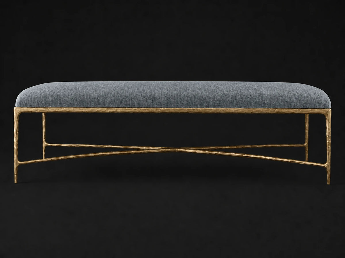 Rectangular Coffee Ottoman — Mohair Slate Blue — Forged Brass #Fabric & Color_Mohair Slate Blue