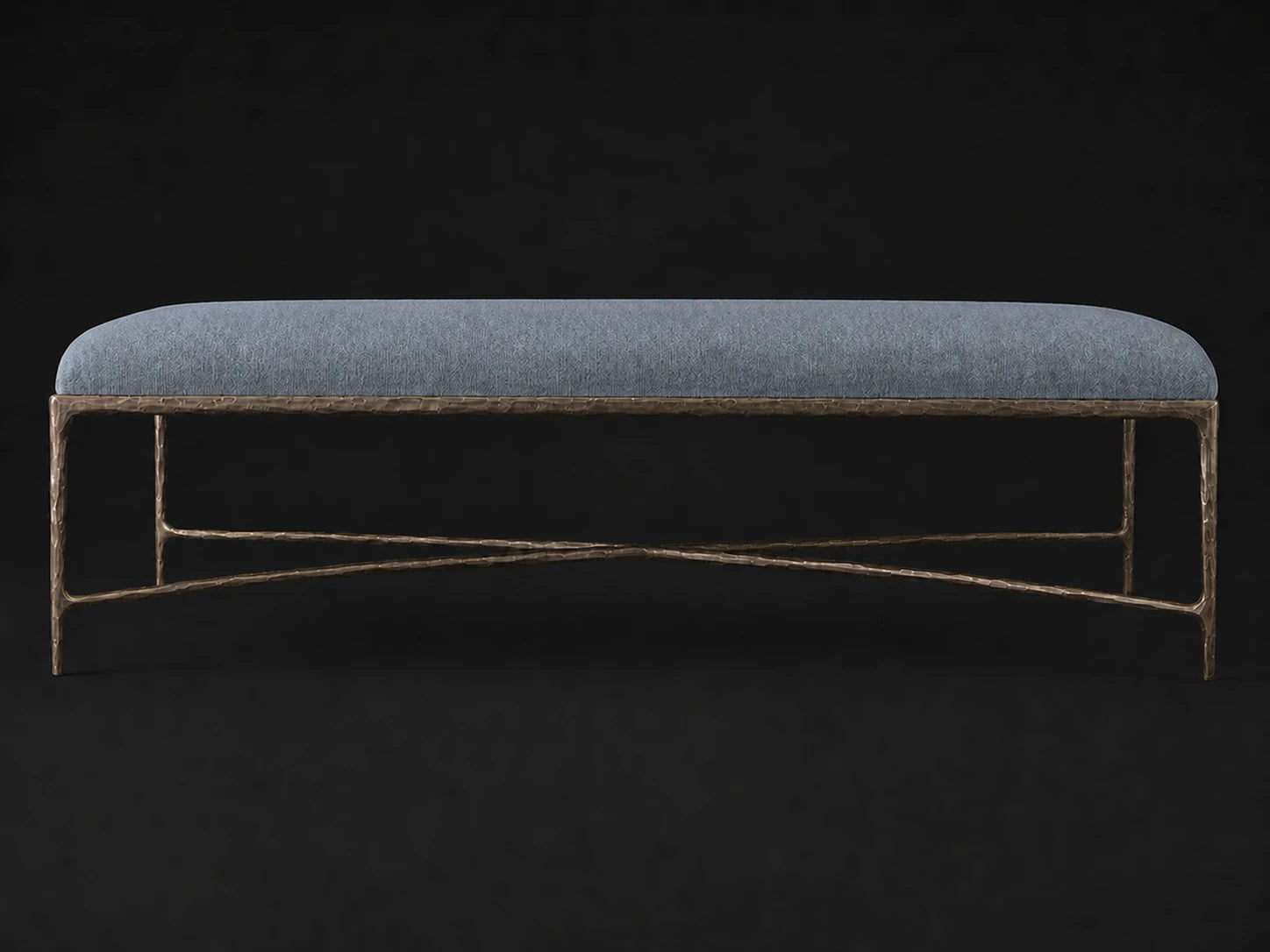 Rectangular Coffee Ottoman — Mohair Slate Blue — Forged Bronze #Fabric & Color_Mohair Slate Blue