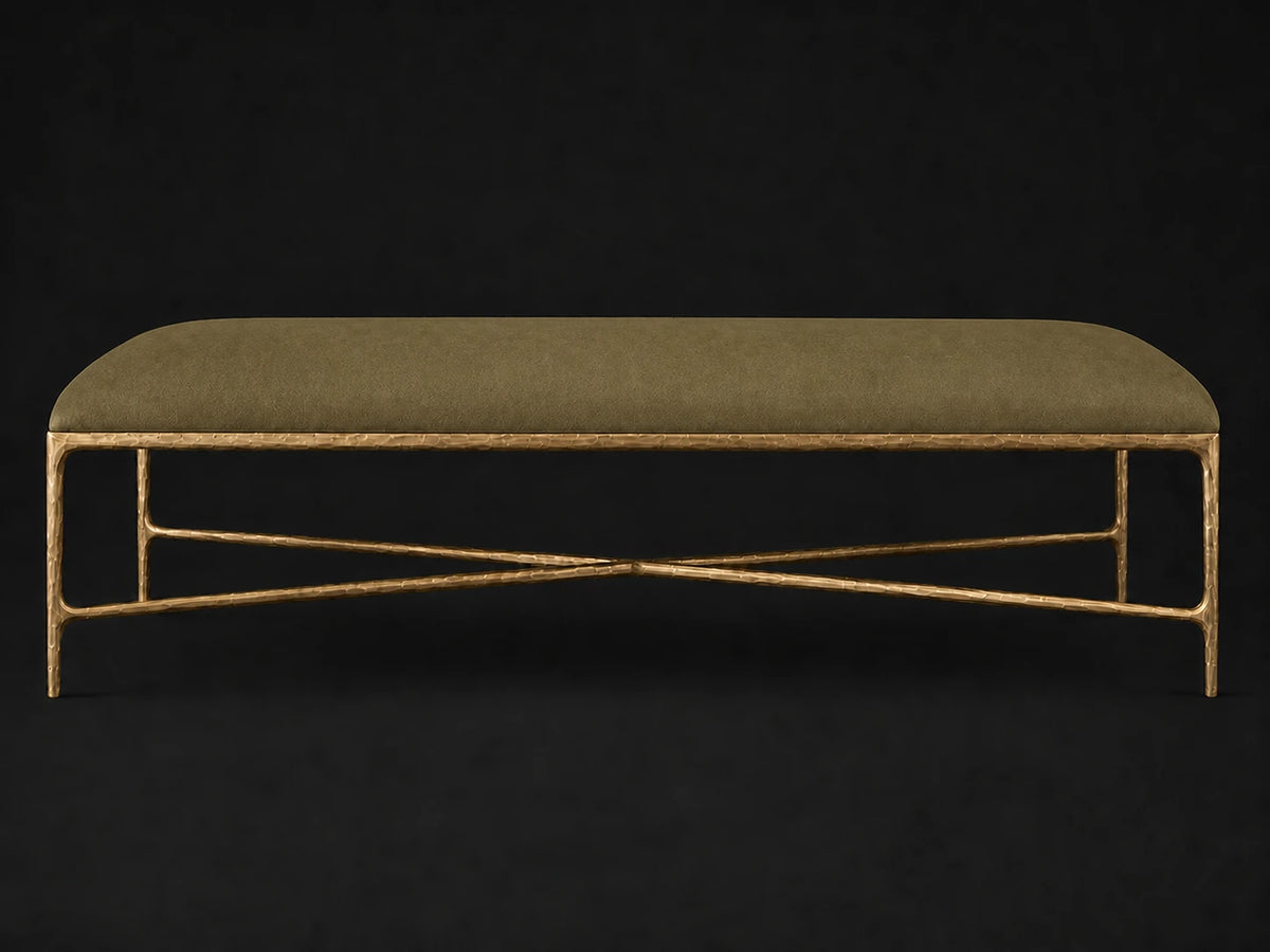 Rectangular Coffee Ottoman — Nubuck Leather Artichoke — Forged Brass #Fabric & Color_Nubuck Leather Artichoke