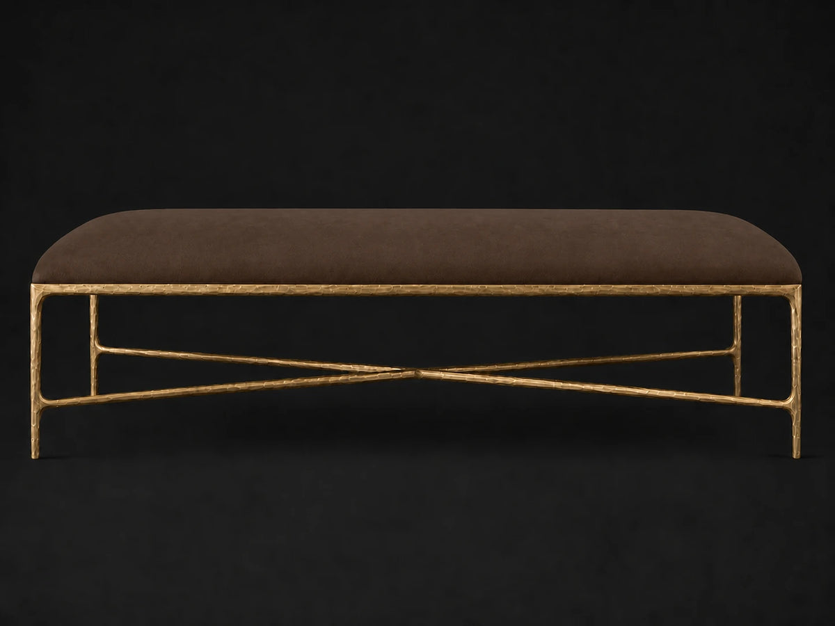 Rectangular Coffee Ottoman — Nubuck Leather Espresso — Forged Brass #Fabric & Color_Nubuck Leather Espresso