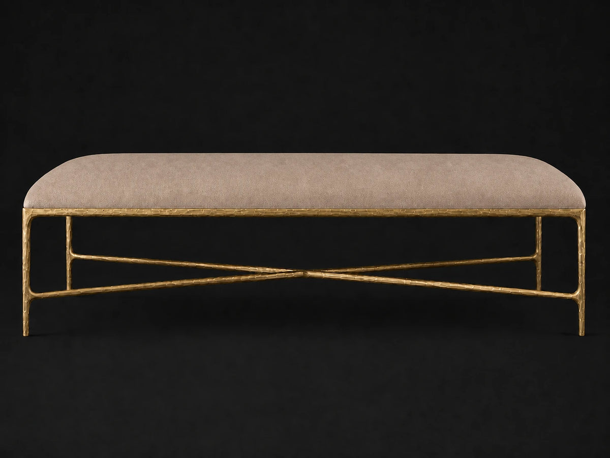 Rectangular Coffee Ottoman — Nubuck Leather Fawn — Forged Brass #Fabric & Color_Nubuck Leather Fawn