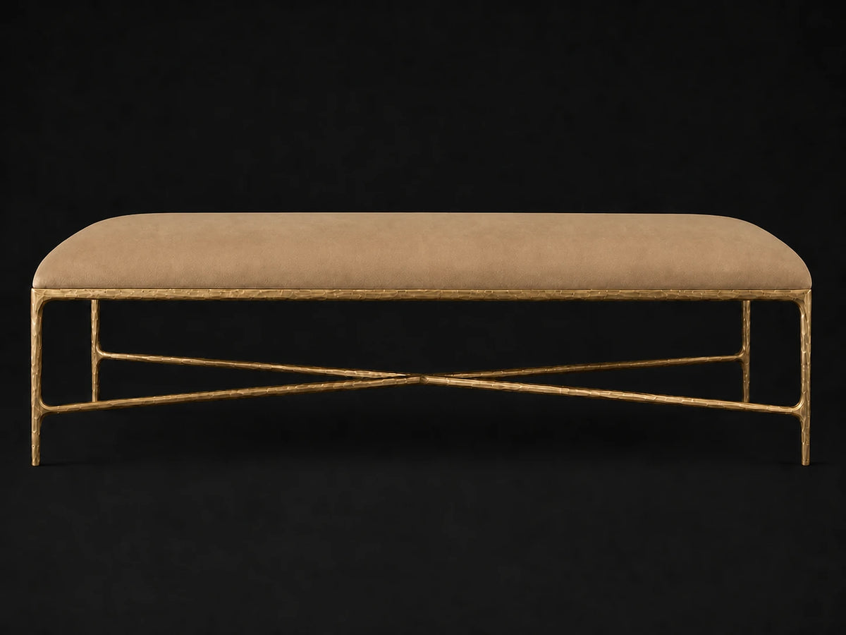 Rectangular Coffee Ottoman — Nubuck Leather Rye — Forged Brass #Fabric & Color_Nubuck Leather Rye