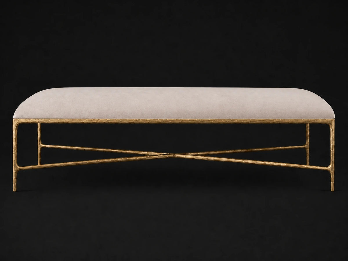 Rectangular Coffee Ottoman — Nubuck Leather Sail — Forged Brass #Fabric & Color_Nubuck Leather Sail