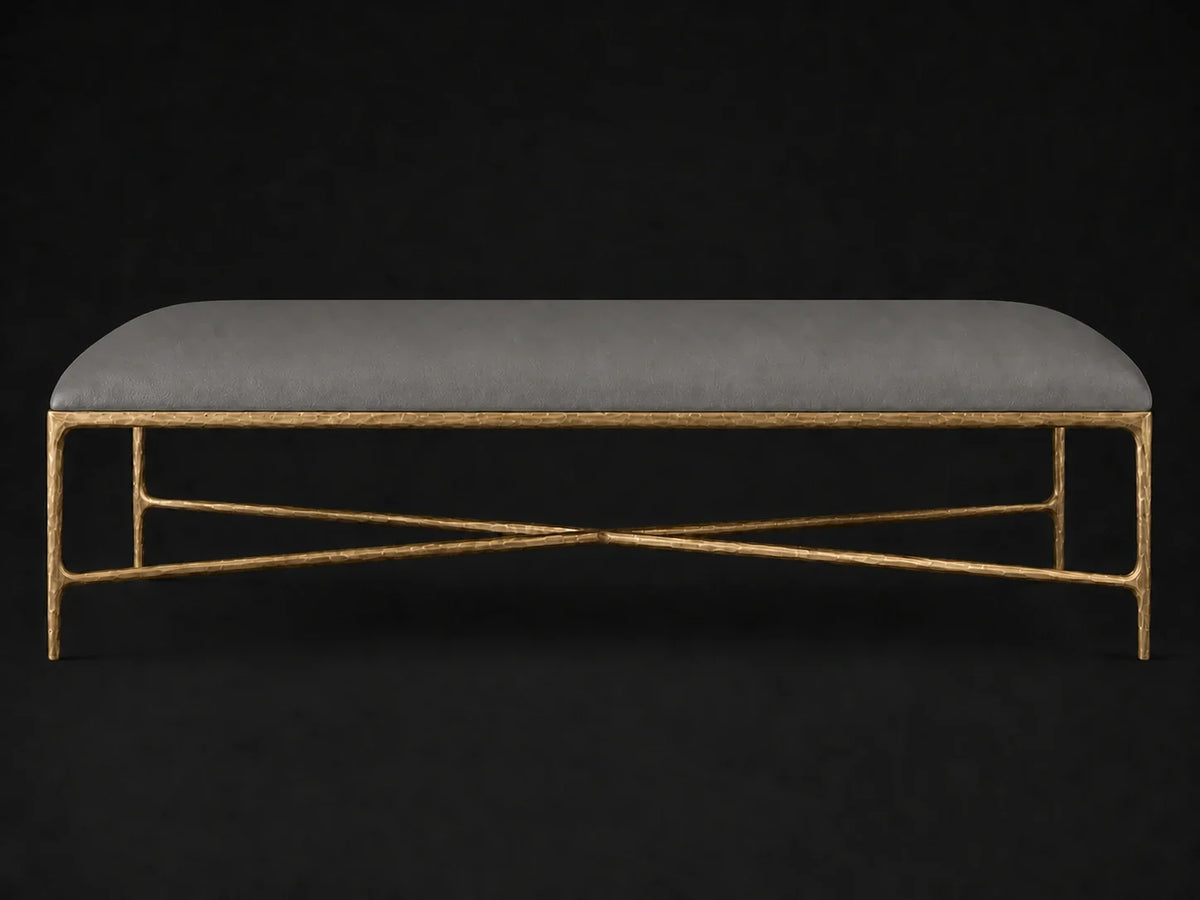 Rectangular Coffee Ottoman — Pebbled Leather Ash — Forged Brass #Fabric & Color_Pebbled Leather Ash