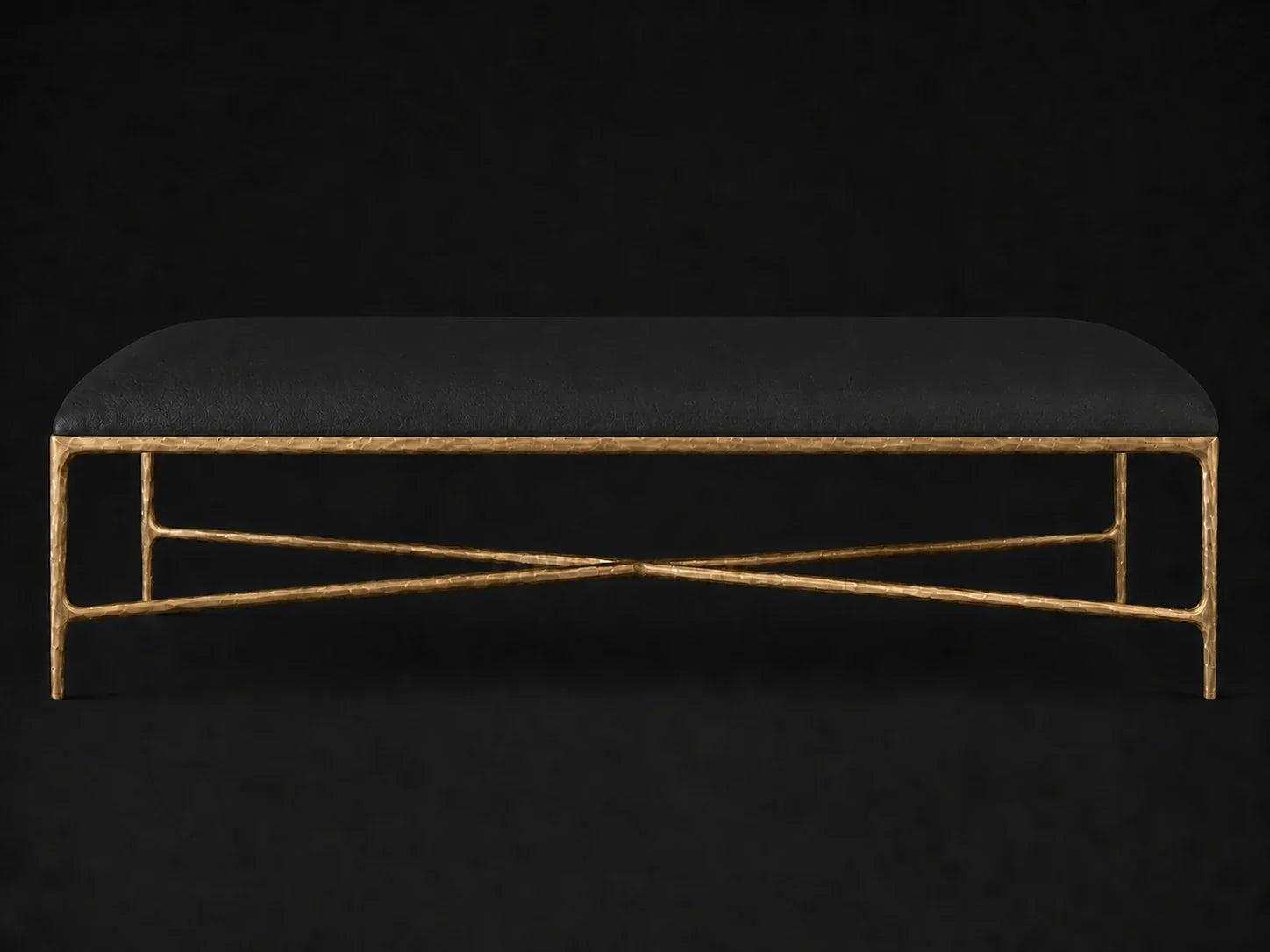 Rectangular Coffee Ottoman — Pebbled Leather Ink — Forged Brass #Fabric & Color_Pebbled Leather Ink