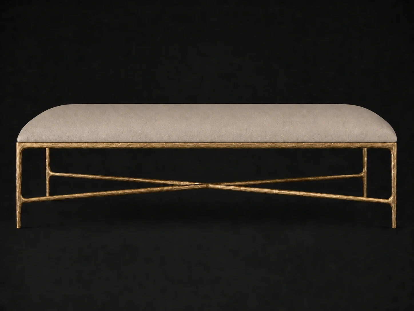 Rectangular Coffee Ottoman — Pebbled Leather Stone — Forged Brass #Fabric & Color_Pebbled Leather Stone