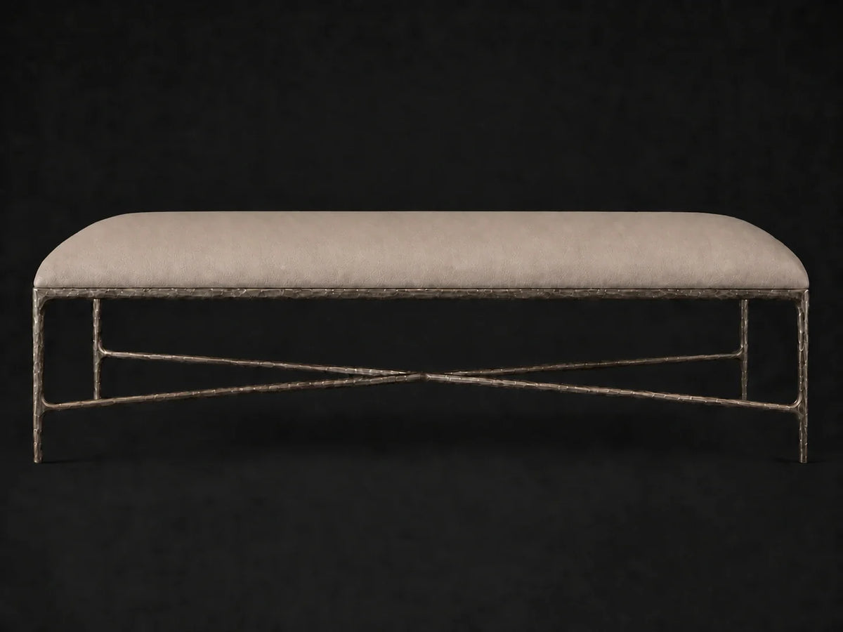 Rectangular Coffee Ottoman — Pebbled Leather Stone — Forged Bronze #Fabric & Color_Pebbled Leather Stone