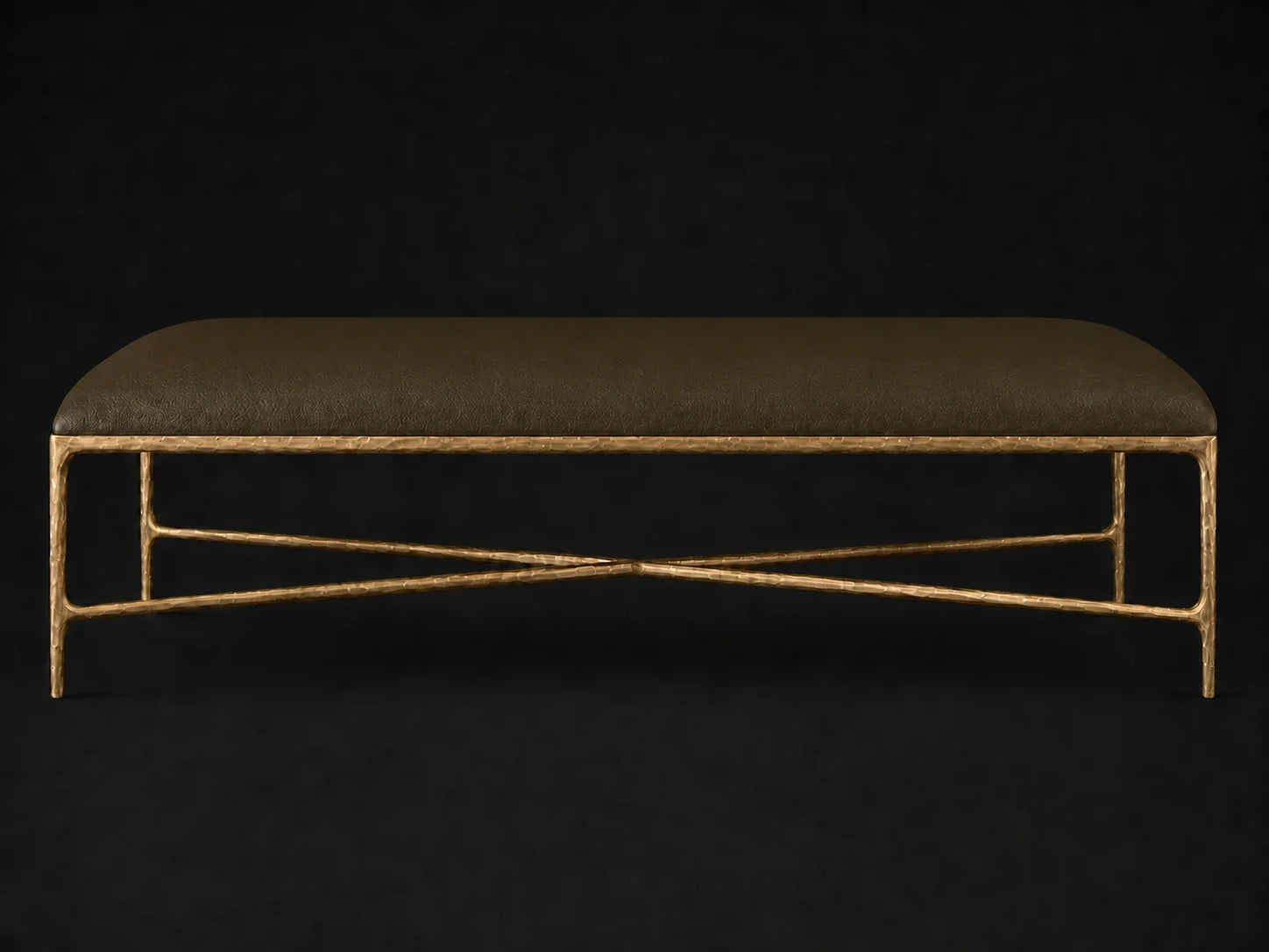 Rectangular Coffee Ottoman — Pebbled Leather Truffle — Forged Brass #Fabric & Color_Pebbled Leather Truffle