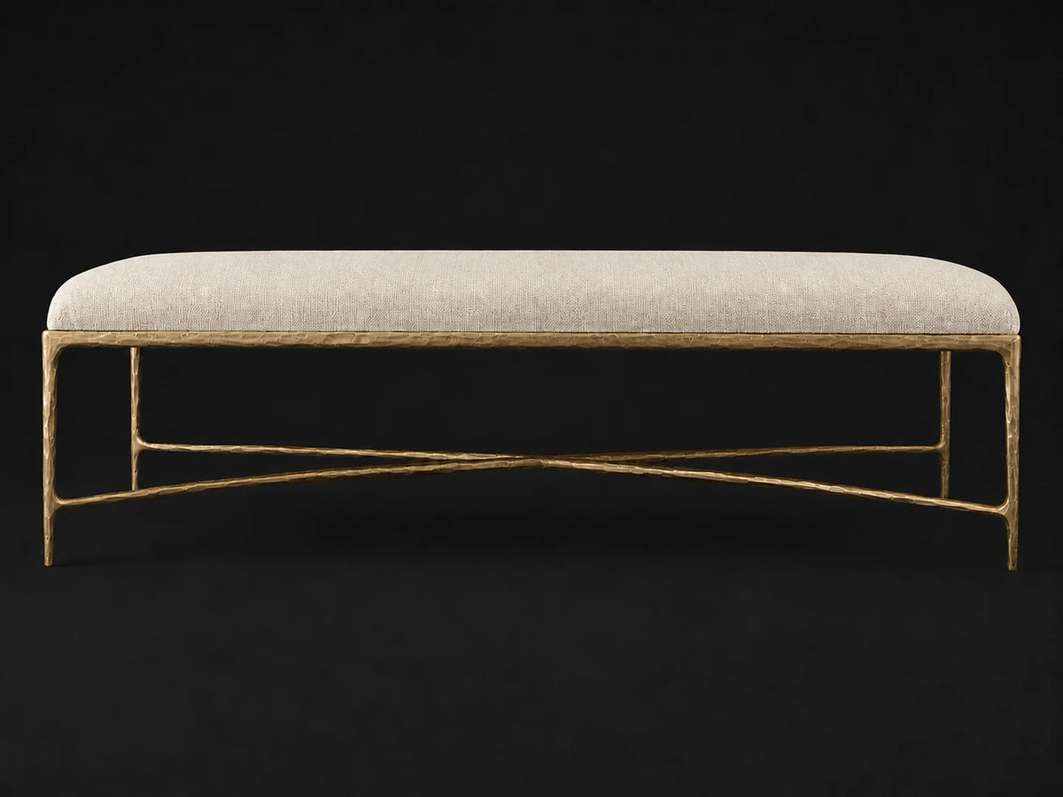 Rectangular Coffee Ottoman — Performance Linen Weave Beige — Forged Brass #Fabric & Color_Performance Linen Weave Beige