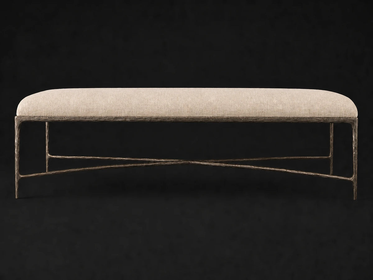 Rectangular Coffee Ottoman — Performance Linen Weave Beige — Forged Bronze #Fabric & Color_Performance Linen Weave Beige
