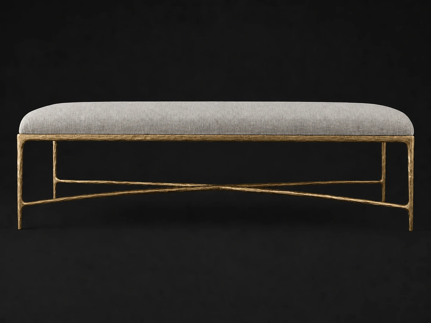Rectangular Coffee Ottoman — Performance Linen Weave Cloud — Forged Brass #Fabric & Color_Performance Linen Weave Cloud