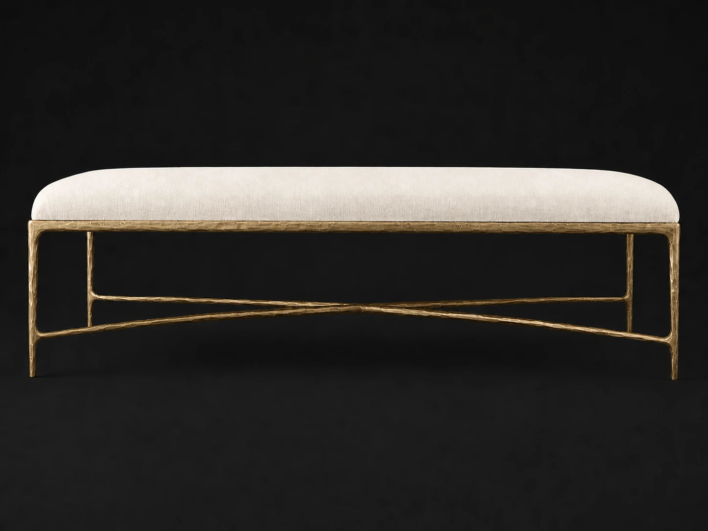 Rectangular Coffee Ottoman — Performance Linen Weave Flour — Forged Brass #Fabric & Color_Performance Linen Weave Flour