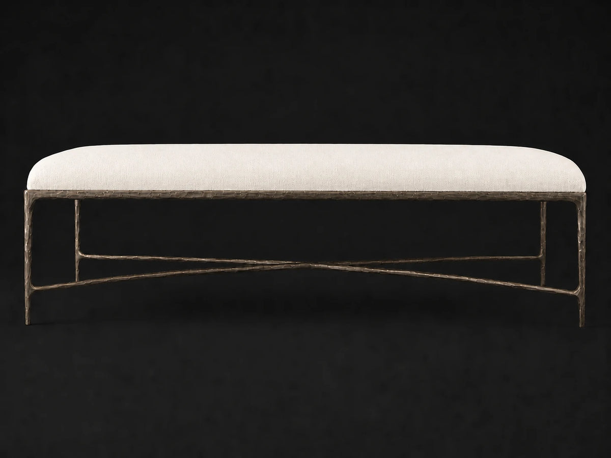 Rectangular Coffee Ottoman — Performance Linen Weave Flour — Forged Bronze #Fabric & Color_Performance Linen Weave Flour