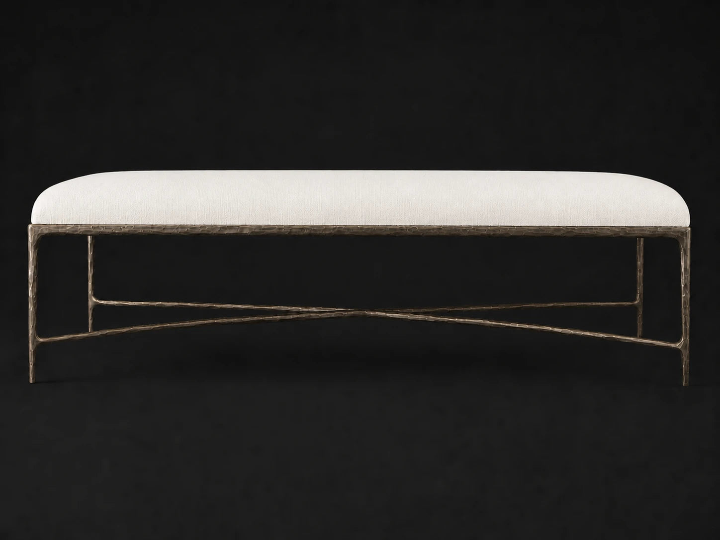 Rectangular Coffee Ottoman — Performance Linen Weave Pure White — Forged Bronze #Fabric & Color_Performance Linen Weave Pure White