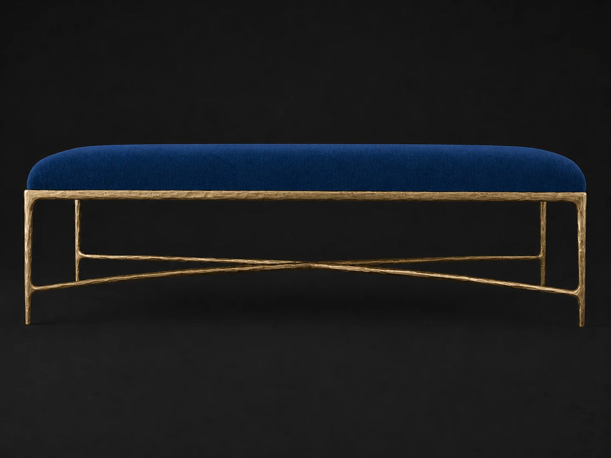 Rectangular Coffee Ottoman — Performance Velvet Sapphire — Forged Brass #Fabric & Color_Performance Velvet Sapphire