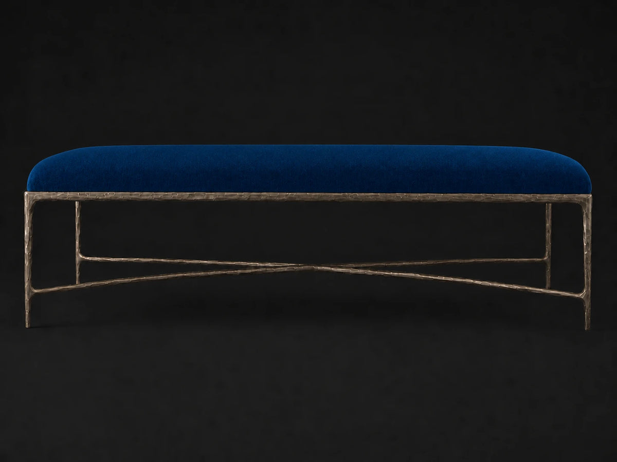 Rectangular Coffee Ottoman — Performance Velvet Sapphire — Forged Bronze #Fabric & Color_Performance Velvet Sapphire