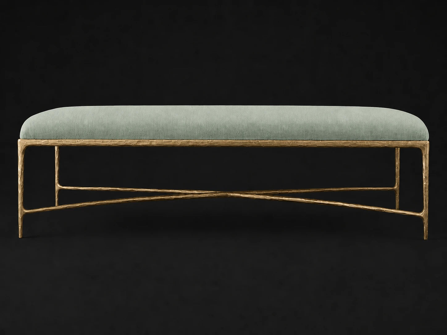 Rectangular Coffee Ottoman — Performance Velvet Seafoam — Forged Brass #Fabric & Color_Performance Velvet Seafoam