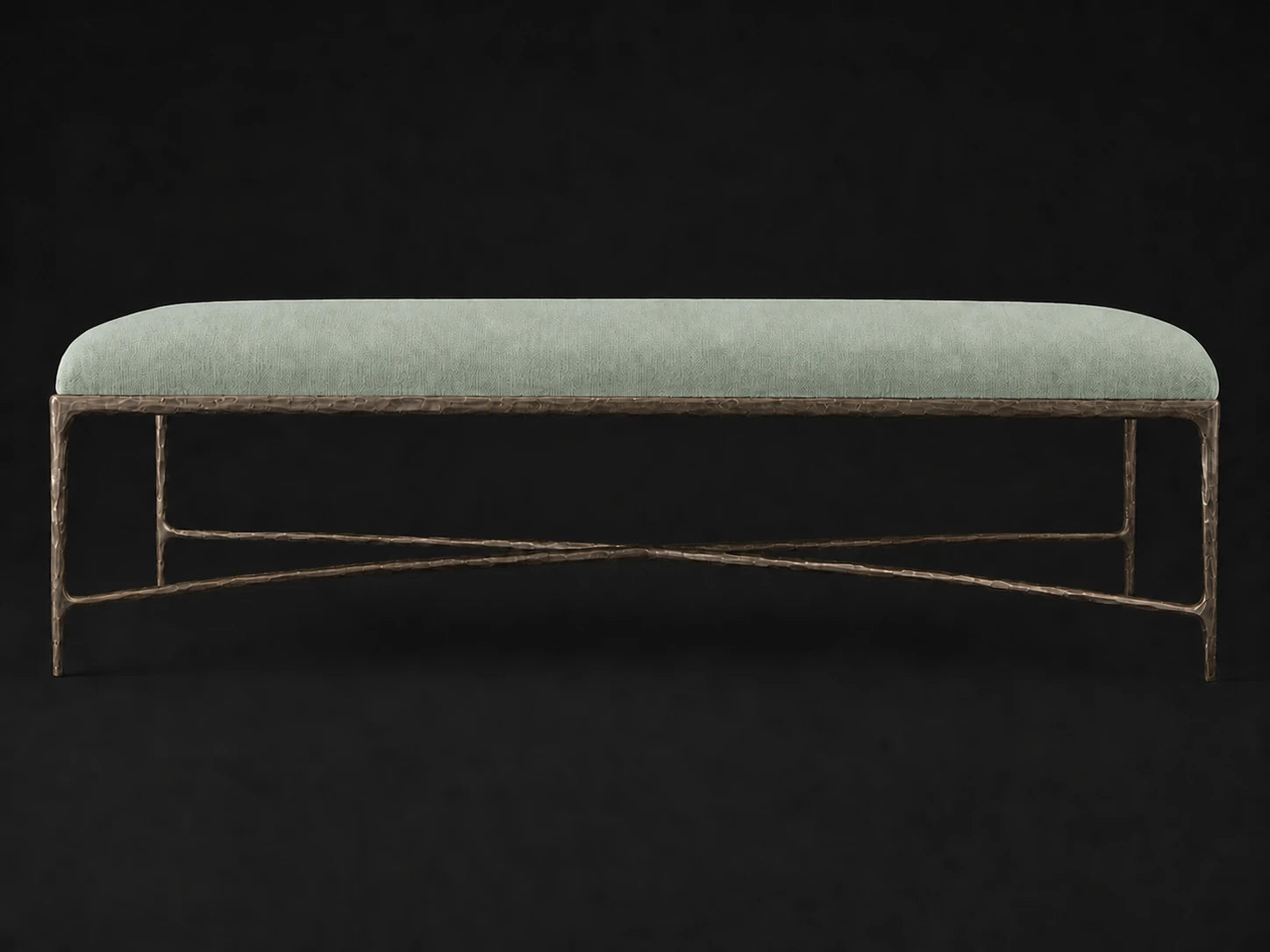 Rectangular Coffee Ottoman — Performance Velvet Seafoam — Forged Bronze #Fabric & Color_Performance Velvet Seafoam