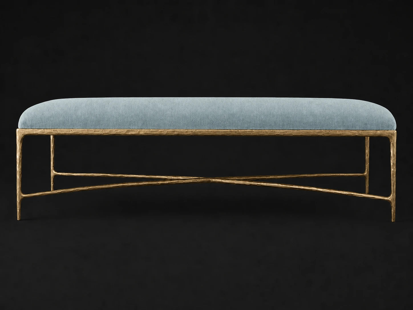 Rectangular Coffee Ottoman — Performance Velvet Sky — Forged Brass #Fabric & Color_Performance Velvet Sky