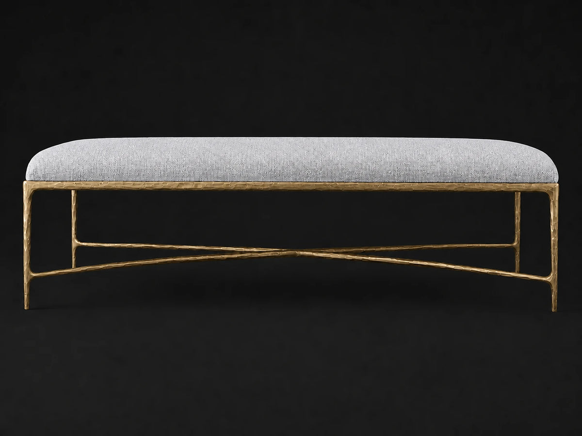 Rectangular Coffee Ottoman — Performance Woven Chenille Rain — Forged Brass #Fabric & Color_Performance Woven Chenille Rain