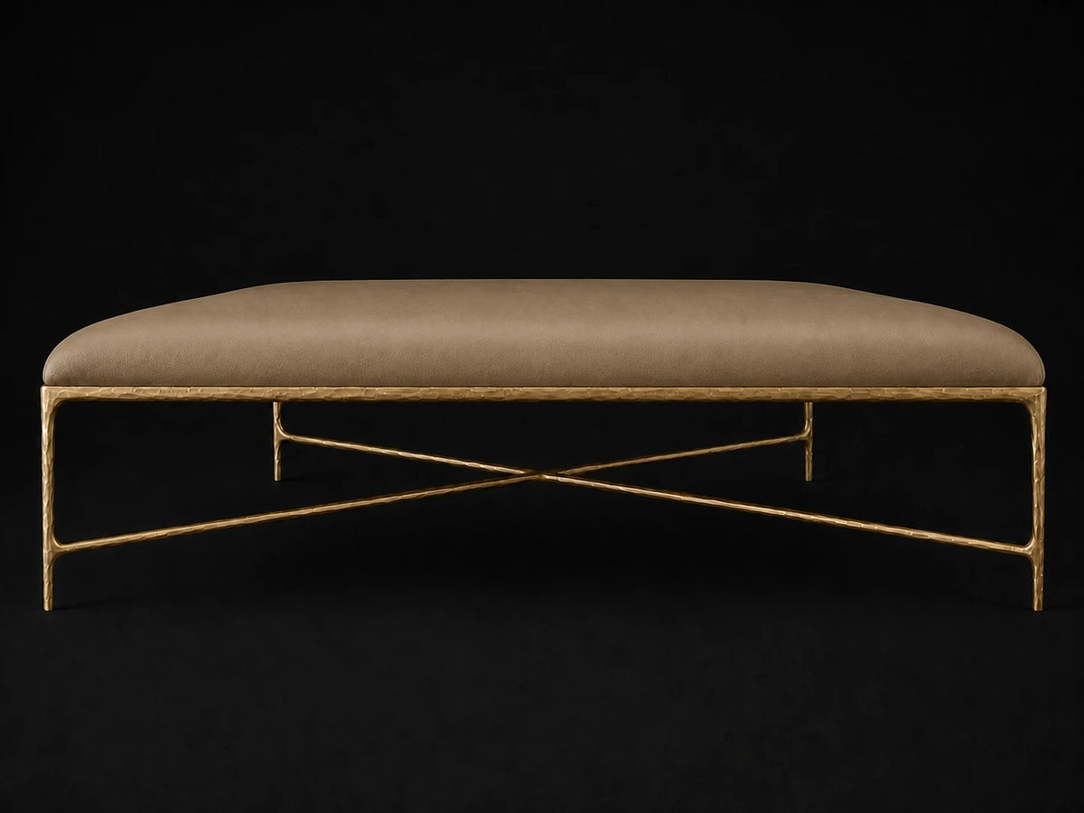 Square Coffee Ottoman — Costa Leather Portobello — Forged Brass #Fabric & Color_Costa Leather Portobello