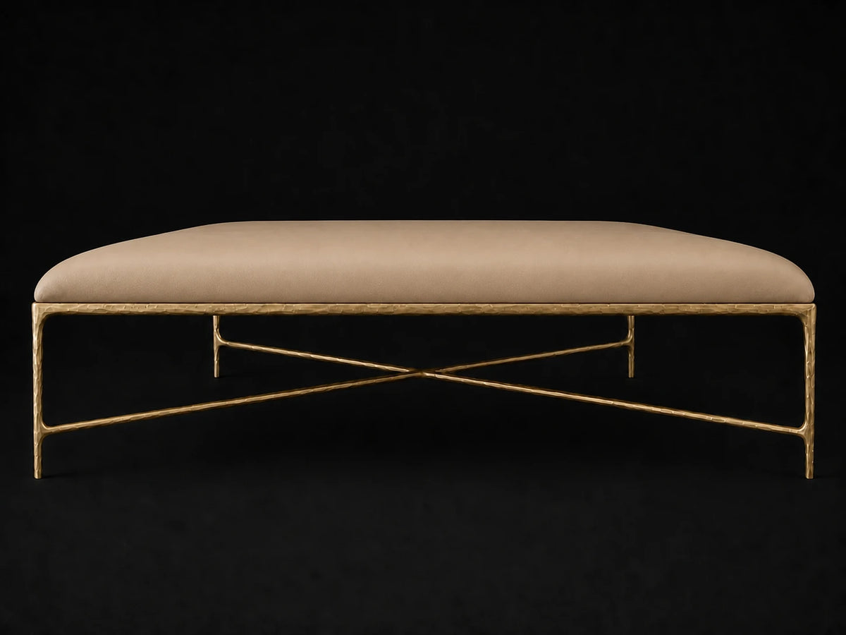 Square Coffee Ottoman — Costa Leather Ridge — Forged Brass #Fabric & Color_Costa Leather Ridge