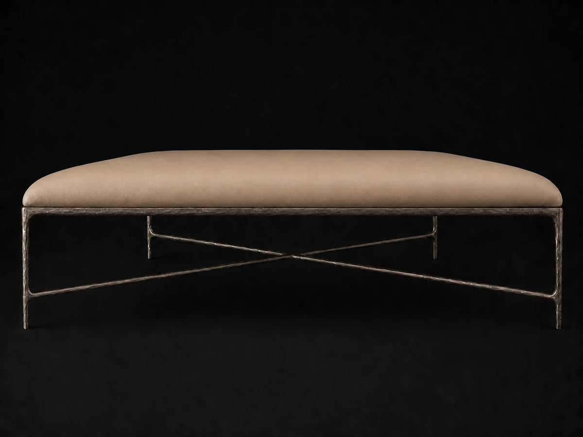 Square Coffee Ottoman — Costa Leather Ridge — Forged Bronze #Fabric & Color_Costa Leather Ridge