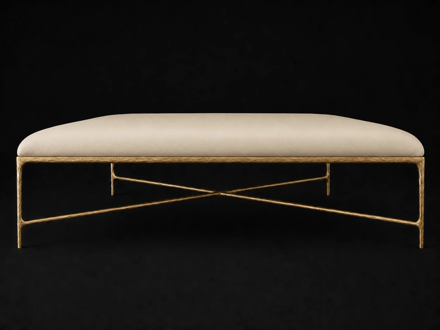 Square Coffee Ottoman — Costa Leather Sesame — Forged Brass #Fabric & Color_Costa Leather Sesame
