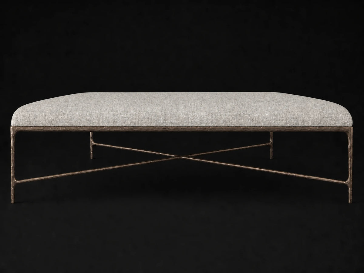 Square Coffee Ottoman — Heritage Belgian Linen Agate — Forged Bronze #Fabric & Color_Heritage Belgian Linen Agate