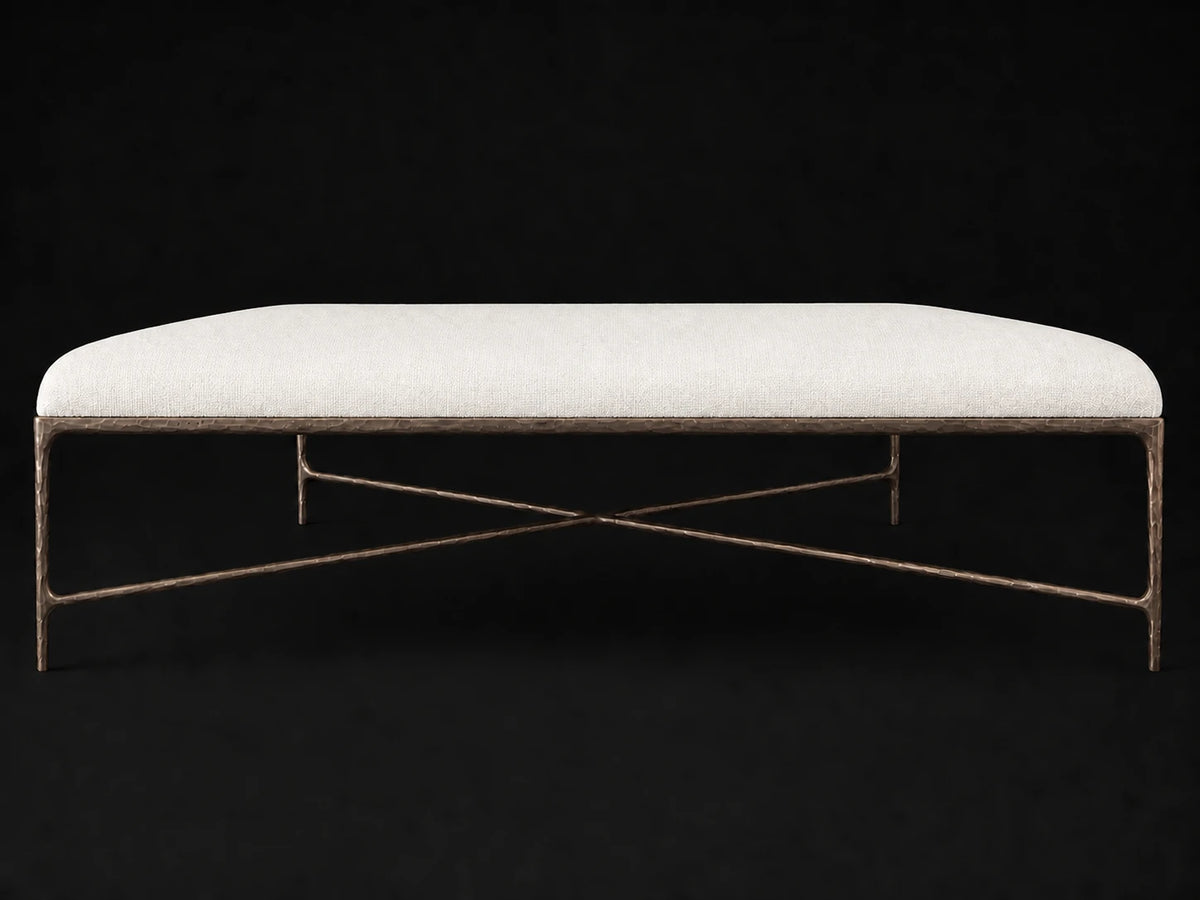 Square Coffee Ottoman — Heritage Belgian Linen Egret — Forged Bronze #Fabric & Color_Heritage Belgian Linen Egret