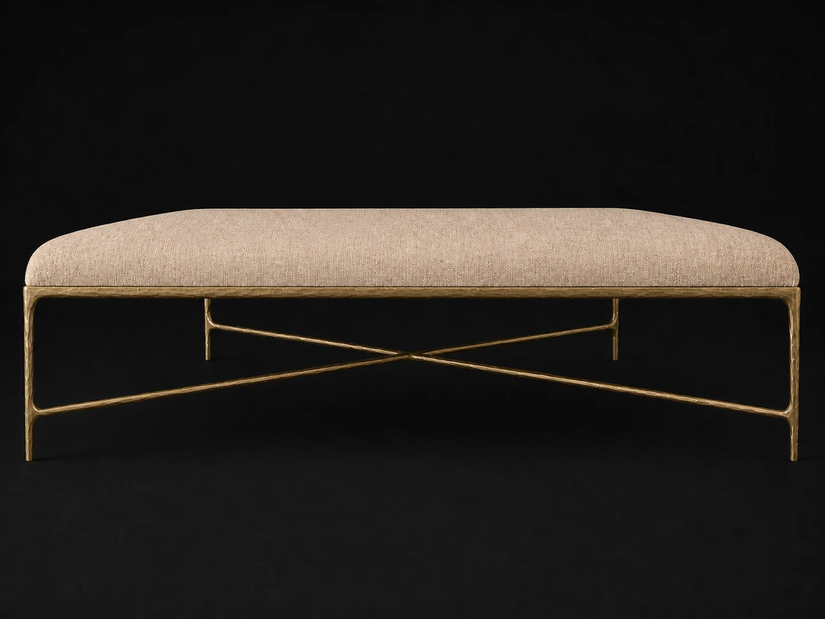 Square Coffee Ottoman — Heritage Belgian Linen Petal — Forged Brass #Fabric & Color_Heritage Belgian Linen Petal