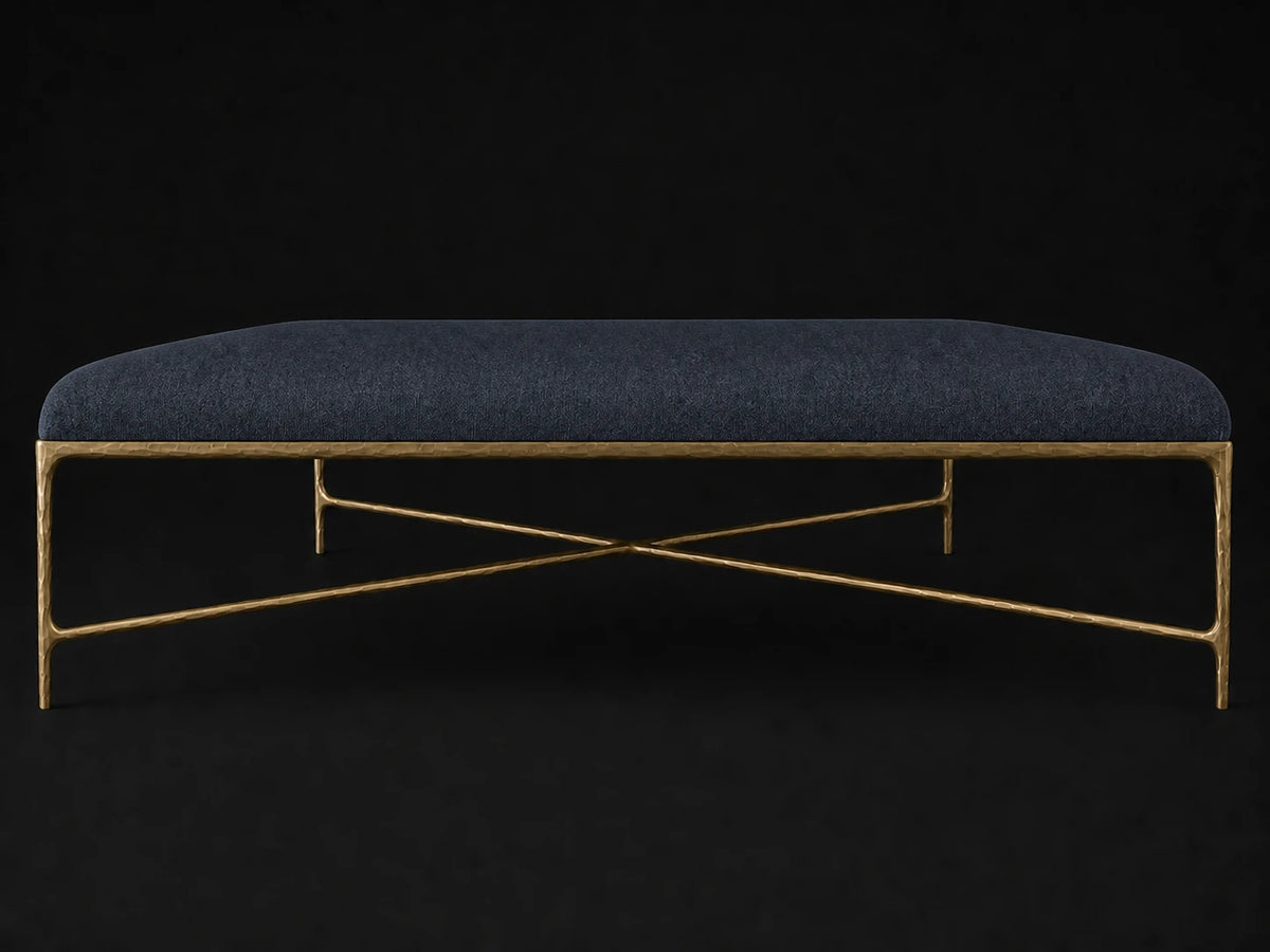 Square Coffee Ottoman — Italian Brushed Wool Harbor — Forged Brass #Fabric & Color_Italian Brushed Wool Harbor