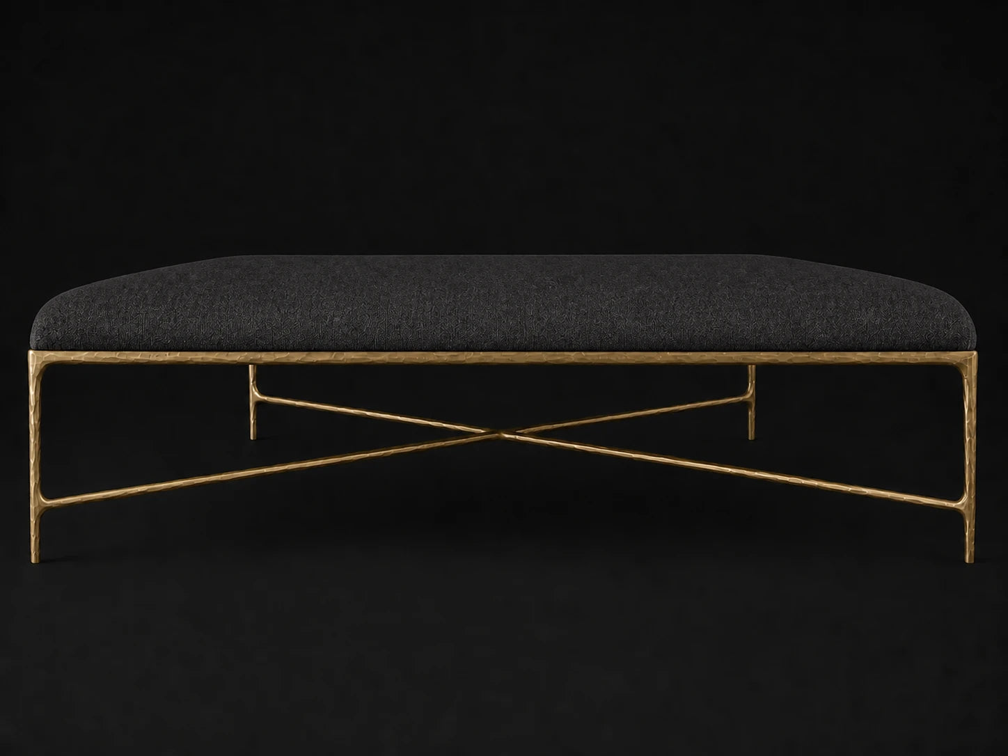 Square Coffee Ottoman — Italian Brushed Wool Pepper — Forged Brass #Fabric & Color_Italian Brushed Wool Pepper