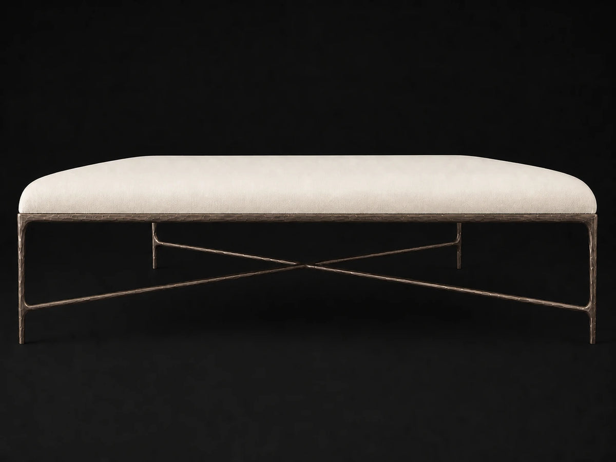 Square Coffee Ottoman — Italian Brushed Wool Vanilla — Forged Bronze #Fabric & Color_Italian Brushed Wool Vanilla