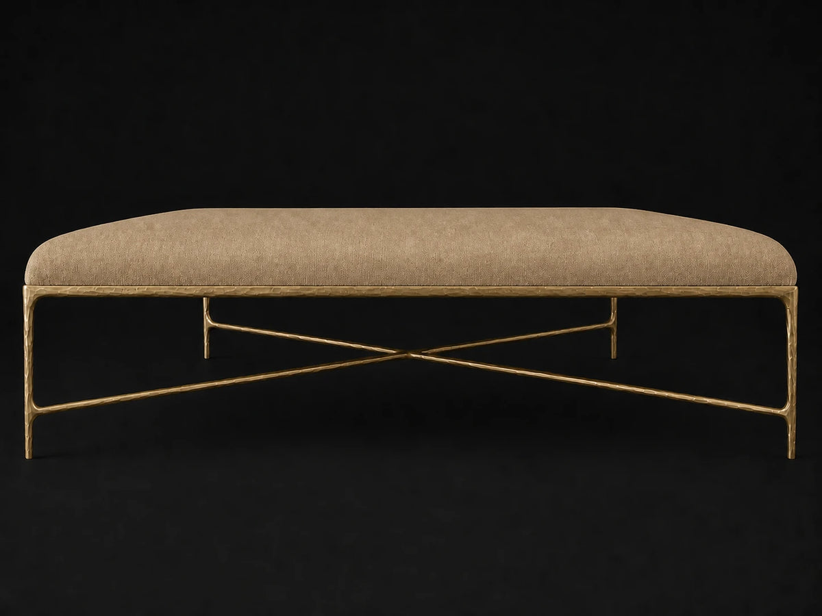 Square Coffee Ottoman — Mohair Almond — Forged Brass #Fabric & Color_Mohair Almond