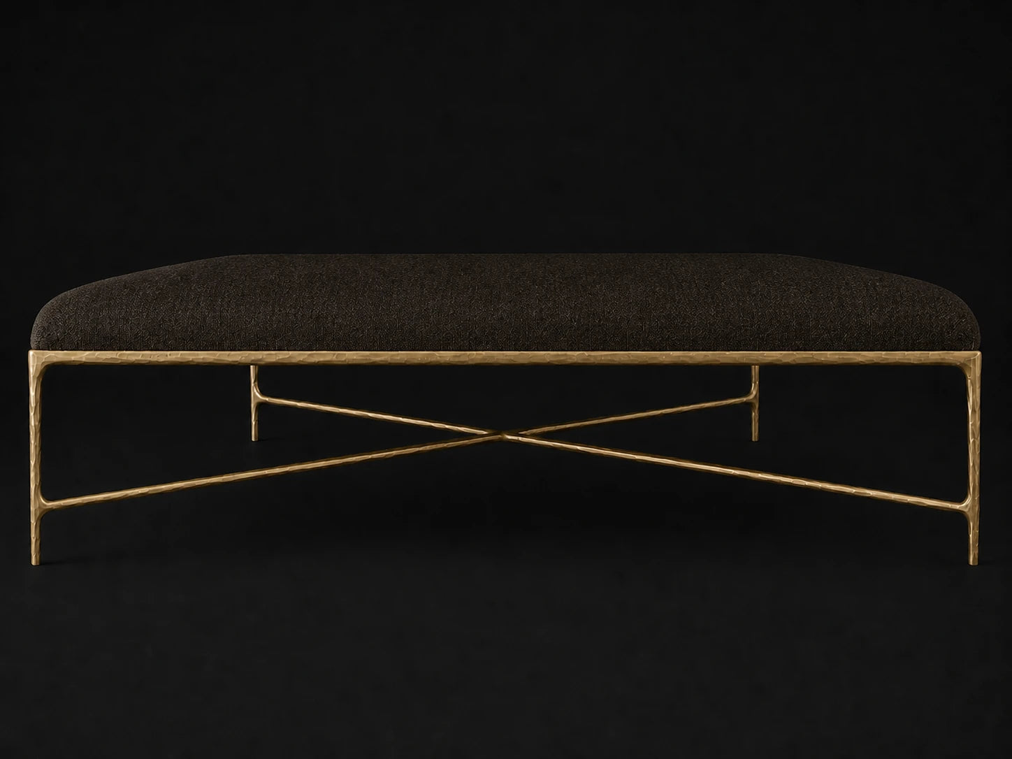 Square Coffee Ottoman — Mohair Chocolate — Forged Brass #Fabric & Color_Mohair Chocolate