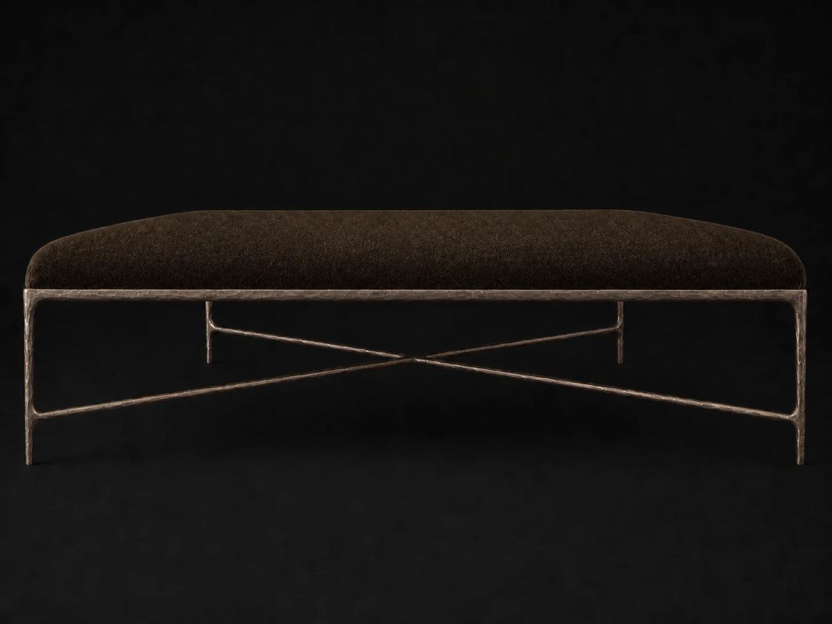 Square Coffee Ottoman — Mohair Chocolate — Forged Bronze #Fabric & Color_Mohair Chocolate