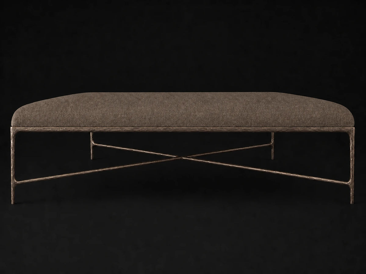 Square Coffee Ottoman — Mohair Mink — Forged Bronze #Fabric & Color_Mohair Mink