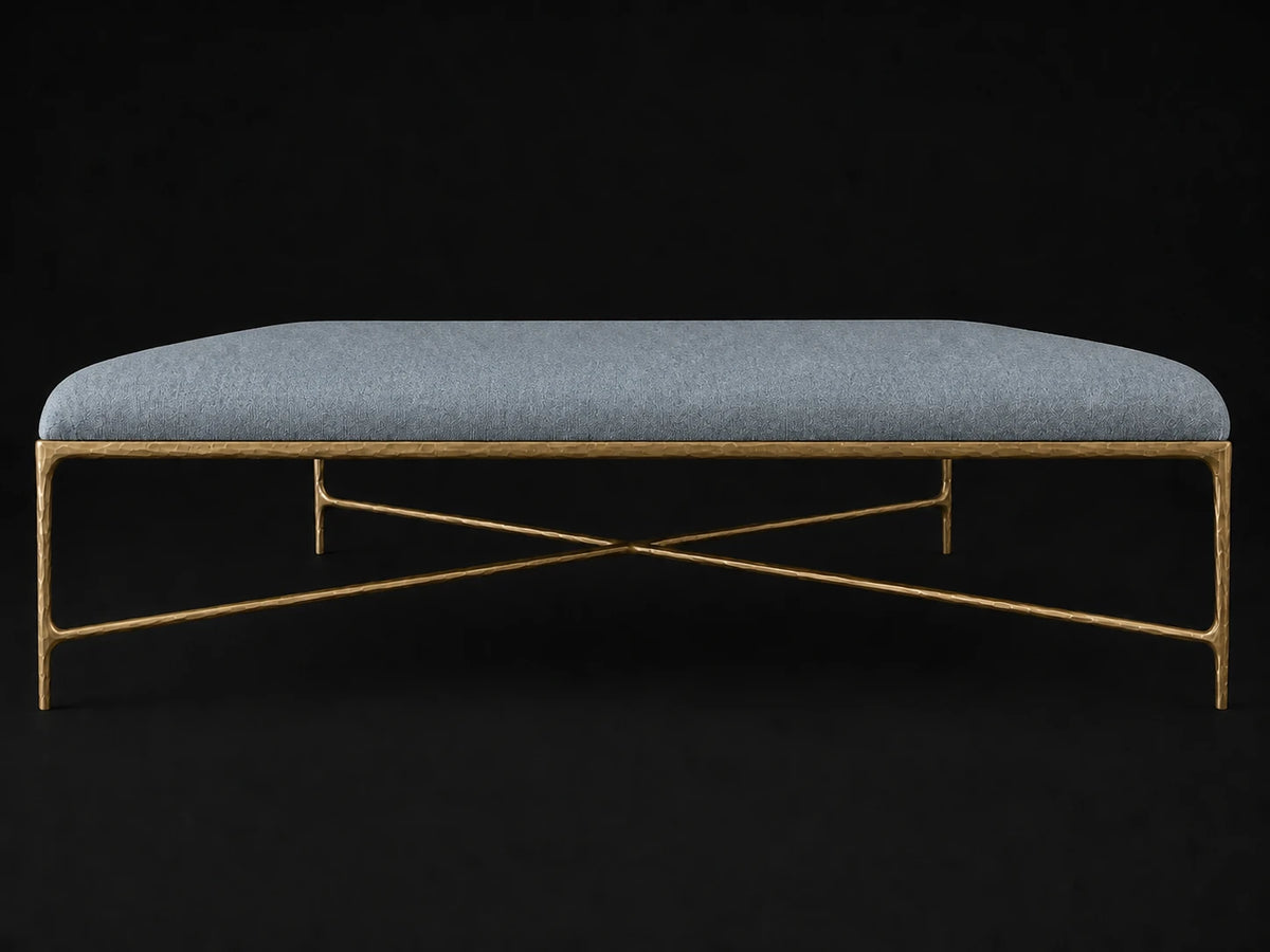 Square Coffee Ottoman — Mohair Slate Blue — Forged Brass #Fabric & Color_Mohair Slate Blue