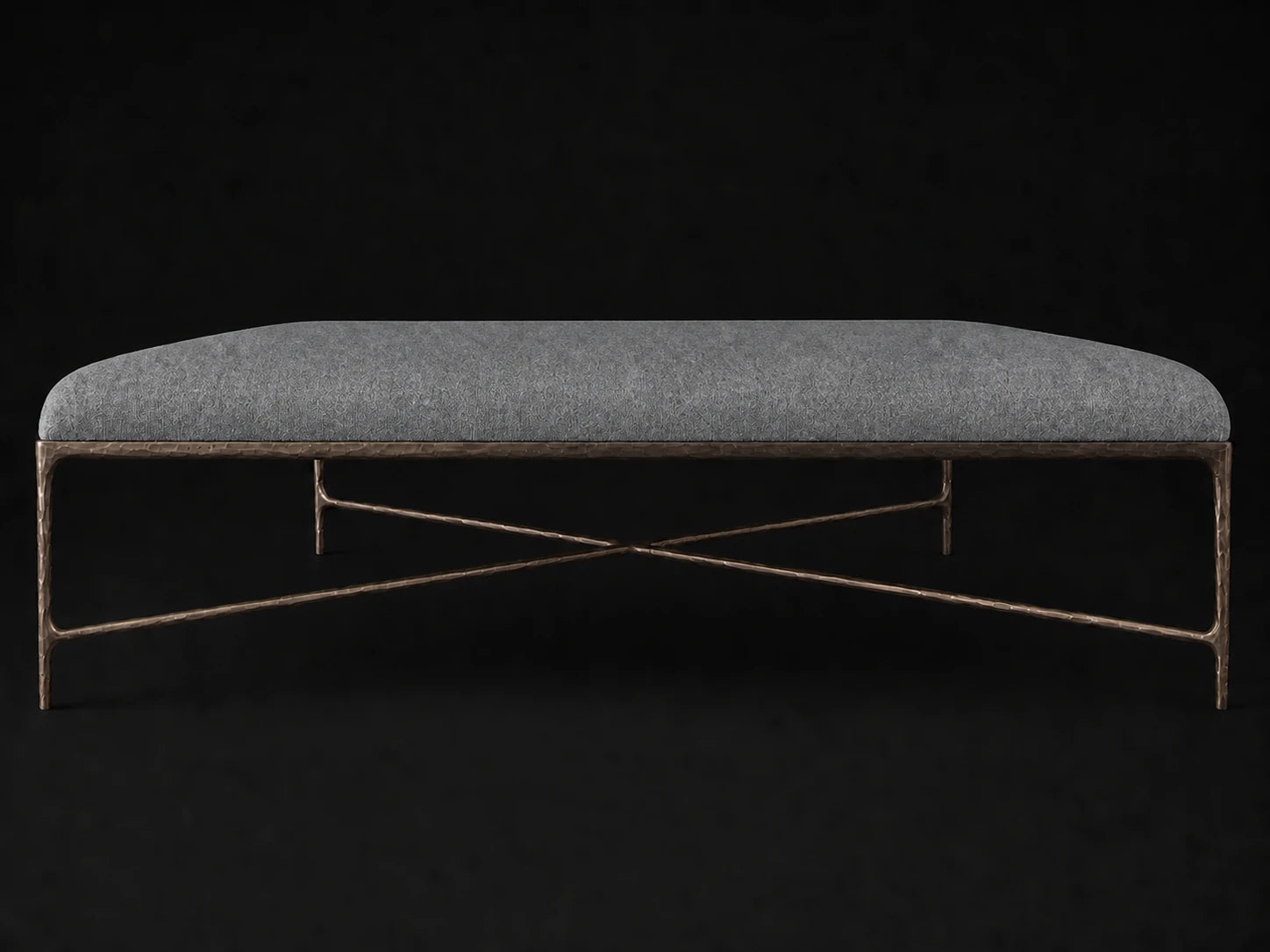 Square Coffee Ottoman — Mohair Slate Blue — Forged Bronze #Fabric & Color_Mohair Slate Blue