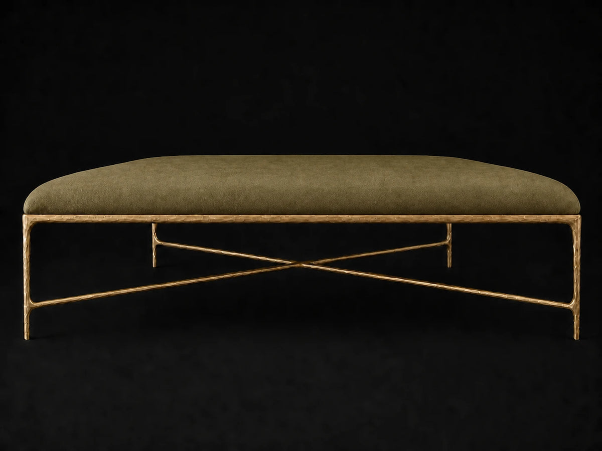 Square Coffee Ottoman — Nubuck Leather Artichoke — Forged Brass #Fabric & Color_Nubuck Leather Artichoke
